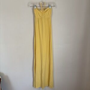 Abercrombie & Fitch Vintage Y2K‎  Smocked Halter Maxi Dress Beach Butter Yellow